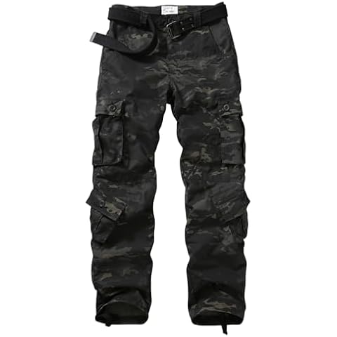 AKARMY Men's Ripstop Wild Cargo Pants, Relaxed Fit Hiking Pants, Army Camo Combat Casual Work Pants with 8 Pockets(No Belt) 3355 Dark Camo 32 Cover