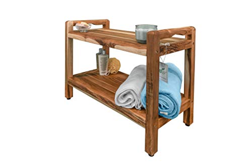 Ecodecors Teak Shower Bench 29" Wood Shower Seat Stool With Storage Shelf And Liftaide Arms, Eleganto Shower Bench For Indoors And Outdoors #TOP6
