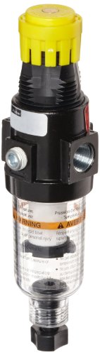 Parker 14E11B13FC One-Unit Combo Compressed Air Filter/Regulator, 1/4" NPT, Polycarbonate Bowl, Manual Drain, 5 Micron, 18 scfm, Relieving Type, 2-125 psi Pressure Range, No Gauge