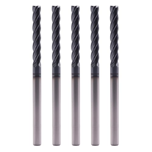 Image of BestParts High Performance 5Pcs Solid Carbide End Mills, AlTiN Coated, 4 Flute, 30 Degree Helix, 3 /16 inch Cutting Diameter, 3 /16 inch Shank Diameter, 1-1 /8 inch Length of Cut, 3 inch Overall Length, Square end