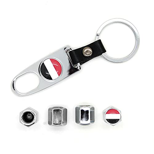 Lot de 4 bouchons de valves avec logo et porte clé Yemen Chromé