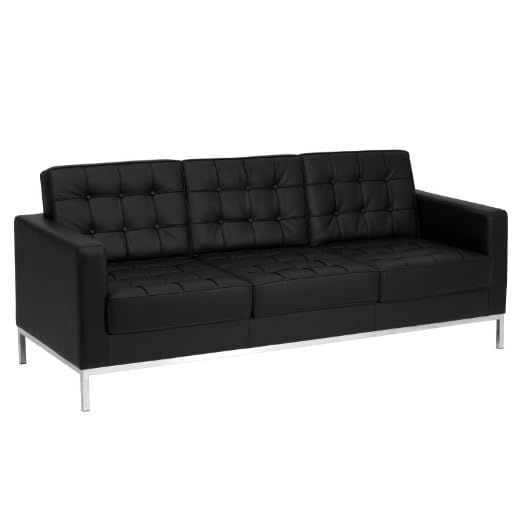 Flash Furniture HERCULES Lacey Series Contemporary Black LeatherSoft Sofa with Stainless Steel Frame