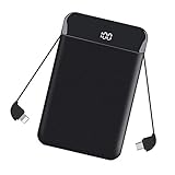 🔋[Compact Powerbank Klein] - Die klein powerbank mit kabel mit einer handlichen, Größe ist 4.1 * 2.5 * 0.66 Zoll, Gewicht ist 5,32 Oz, die viel leichter ist als Ihr Telefon, mit dem Sie überall hin mitnehmen können. Aber mit 9000mAh große Kapazität, es für iPhone6 3 mal, Samsung Galaxy S7 zweimal, iPad Mini einmal aufladen.