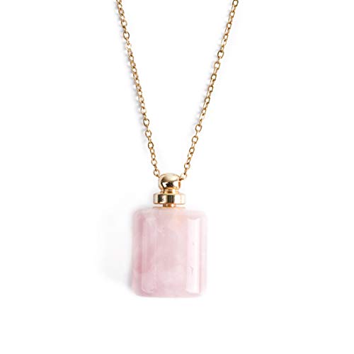 YGLINE Natural Healing Stone Essential Oil Diffuser Perfume Bottle Pendant Necklace Jewelry (Rose Quartz)