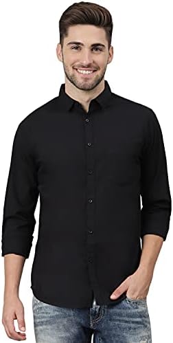Dennis Lingo Men's Cotton Black Solid Casual Shirt (C301_Black_M)