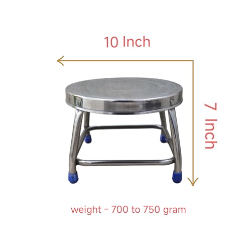 Image of Goodselite Round Stainless Steel Stool with Anti-Slip Feet uses Bathroom, Livin Room, Balcony, puja Rooms, Commercial uses, Transport Seating, Kids Seating.