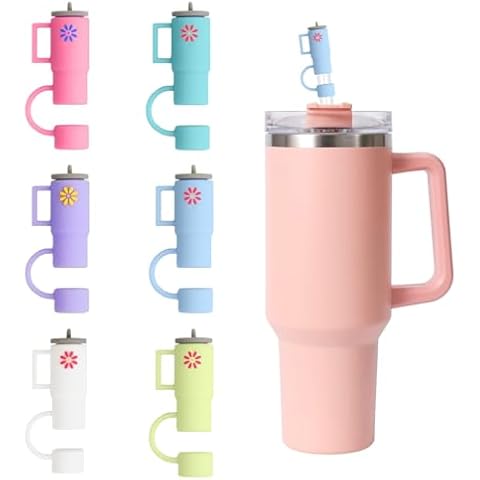 LLMSIX 6PCS Straw Cover Cap for Stanley Cup 30oz & 40oz, 10mm/0.39inch Silicone Straw Caps Mini Tumbler Straw Toppers Dust Resistant Spill Proof Stanley Cup Accessories (6 Colors) Cover
