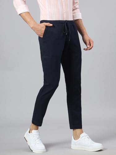 Image of Hubberholme Men's Tapered Fit Cotton Trousers, Ankle Length Elastic & Drawstring Waist Chinos