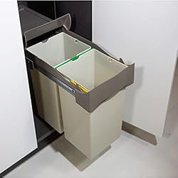 Mueble Basura Bajo Fregadero AZERODESIGN - Cubo de Basura - 2 Compartimentos de 7L - Ancho Módulo 30 cm - 40x4x25,5 cm - Sistema con Guías Extraíbles de Acero - Fijación Inferior - Material de Plástico PVC