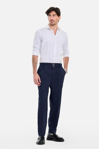 Image of SNITCH Men Trousers Formal Wear | Relaxed Fit Straight Leg Pleated Front & Turned-up Hem Design | Polyester Blend Medium-Stretch Fabric for Office Meetings & Daily Professional Use