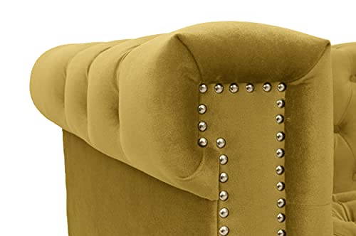 Iconic Home Gold/Cognac Gold Bea Velvet With Nail Head Trim Tone Metal Club Chair #TOP6