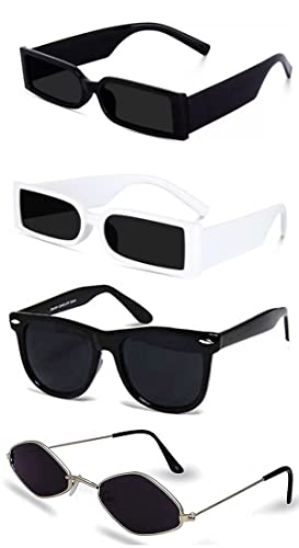 Sheomy Unisex Combo offer pack of 4 shades glasses Black Candy MC stan Rectangle Retro Vintage Narrow Sunglasses Women::Men Small Narrow Square Sun Glasses Combo offer pack of 4 B084Z3FN5W
