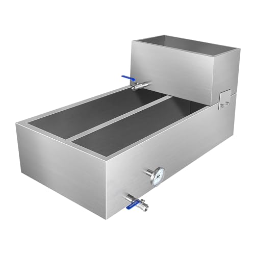 Maple Syrup Evaporator Pan 35 x 24 x 18.5 in, 304 Stainless Steel Boiling Pan with 2 Valves, Thermometer &amp; Divided Feed Tank for Sap Boiling