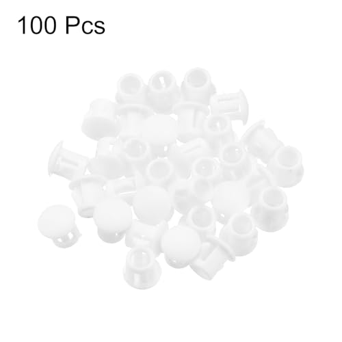 Image of MECCANIXITY 100PCS 5mm(3 /16 inch) White Plastic Hole Plugs, Flush Type Panel Hole Plugs Insert End Caps for Locking Hole Tubes Furniture Cabinet