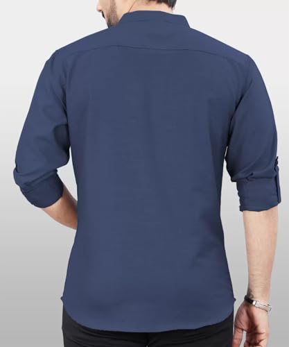 Image of DEEMOON Men's Regular Fit Solid Sprad Collar Casual Shirt with a Trendy Mandarin Collar Crafted from a Premium Cotton Blend