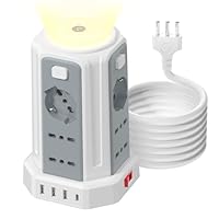 3 M Ciabatta Elettrica Multipresa con Luce Notturna 12 Prese Universali 10/16A ITA e Schuko e 3 USB A+1 USB C Protezione Sovratensione con 4 Interruttori Indipendenti per L'ufficio, La casa
