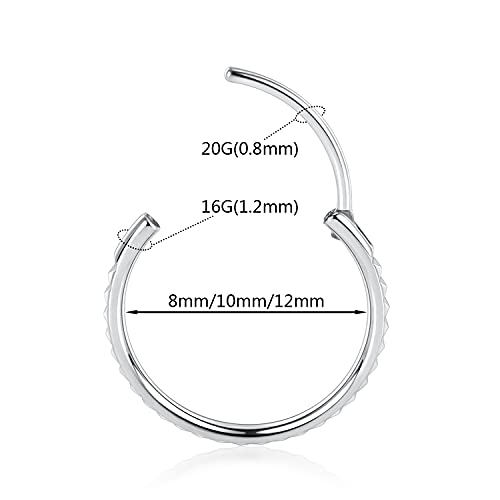 FUNLMO 316L Surgical Steel Hinged Nose Ring Hoop Septum Ring Tragus Helix Rook Conch Daith Piercing Jewelry Cartilage Hoop Earring Pyramid Cuts2