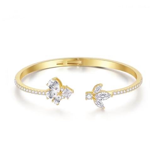 14K Gold Single Row Moissanite Butterfly Bracelet, Elegant Design for Women, Adjustable Open Bangle