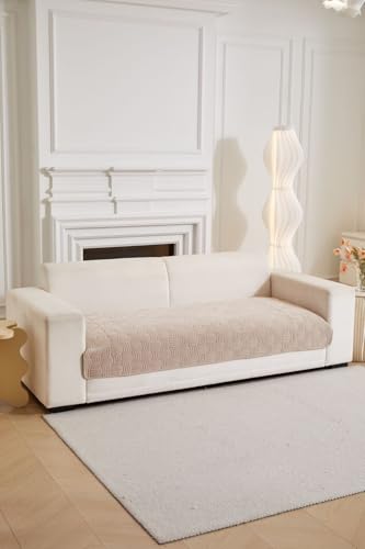 Image of HOMETHREADS Innovative Premium Velvet Sofa Cover Mat with PVC Backing for Non-Slip Comfort (C Beige, 3 Seater | 70x180cm)