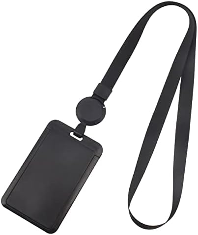 Black Lanyard with Card Holder Badge Card Holder Vertical Strap Badge Plastic ID Card Holder Waterproof Retractable Reel for Office and Exhibition