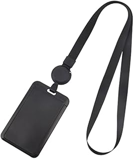 Black Lanyard with Card Holder Badge Card Holder Vertical Strap Badge Plastic ID Card Holder Waterproof Retractable Reel for Office and Exhibition