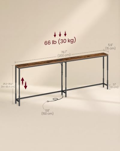 Image of VASAGLE 78.7 inchConsole Table, 25.2-35.2 inchHeight Adjustable, with Power Outlet