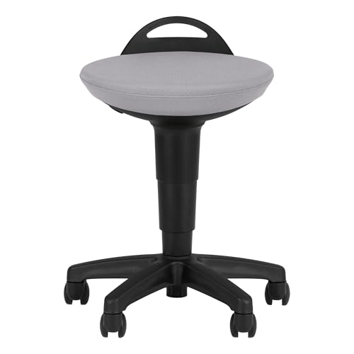 Image of Rolling Adjustable-Height Padded Stool - Light Grey