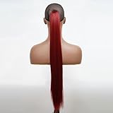 Peluca de moño de pelo sintético de 24 pulgadas, pinza de cola de caballo, extensiones de cola de caballo de pelo largo y liso (Color : BURG, Size : 24inch)