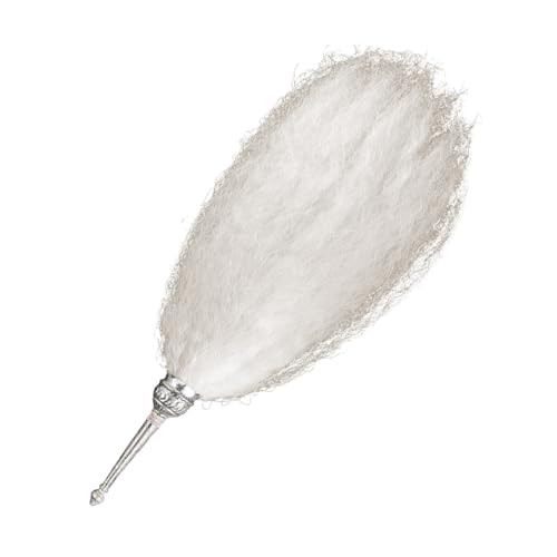 Image of White Chaur Sahib with Elegant Handle for Mandir and Gurudwara Sahib - Ethical Chawar for Pooja Rituals (Hair Weight: 200 gm) [Size: 30 Inches]