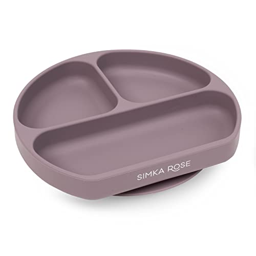 Image of Simka Rose Baby Suction Plates - Silicone Divided Design, Toddler Plates - BPA Free, Microwave & Dishwasher Safe - Baby Led Weaning Supplies (Pack of 1)