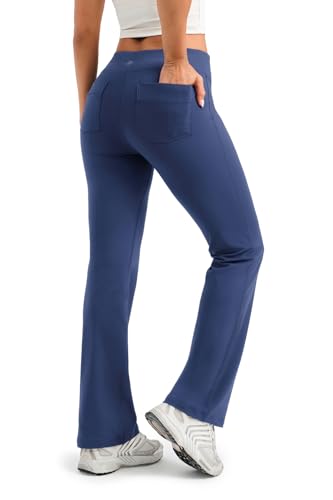 Yogipace Women's Bootcut Yoga Pants with Back Pockets,27",Slate Blue,XL