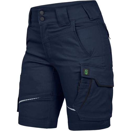 Leibwächter Arbeitsshorts Damen Flex LINE Marine-schwarz Größe 38 Robuste Cargo Hose mit Taschen Handwerker Shorts Berufsbekleidung Multifunktionshose mit Reflektoren