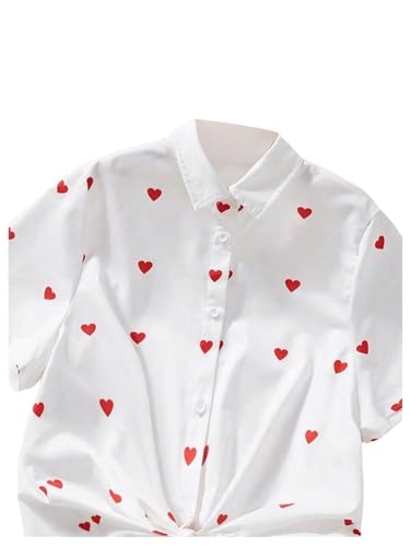 SweatyRocks Girl's Graphic Button Down Blouses Collar Neck Short Sleeve Shirt Tops3