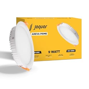 Jaquar 9W Areva Prime Round Downlight with Aluminum housing | 5 Year Warranty | Natural White (4000k) Sleek Backlit Design | Recessed Mounted False Ceiling | 80 mm Cutout |90x28 mm (Pack 1)