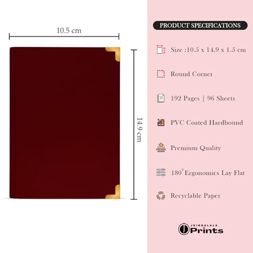 Image of Jhingalala Hard Bound Journal Diary with Metal Corner Protectors | A5 Size 192 Ruled Pages Notebook Diary | 80 GSM Paper | Undated Daily Writing Diary for Office, Students, Men, Women & Girls (Maroon, A6 - Pocket Size)