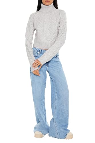 Image of Forever 21 Women's Cropped Cable Knit Turtleneck Sweater