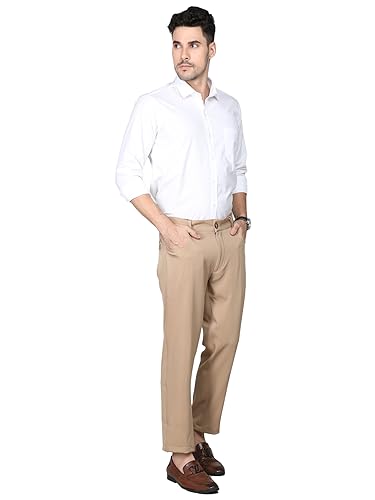 Image of CHKOKKO Men Mid Rise Slim Fit Solid Regular Trouser