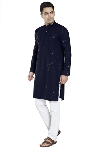 Image of DIVISIVE Men's Sequince Embroidered Cotton Blend Slim Fit Kurta Pyjama Set
