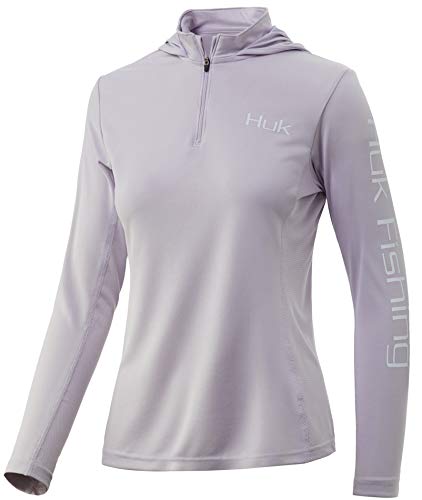 Huk Womens Icon X Hoodie | Long-Sleeve Performance Shirt with UPF 30+ Sun Protection, Lavender Blue, Medium