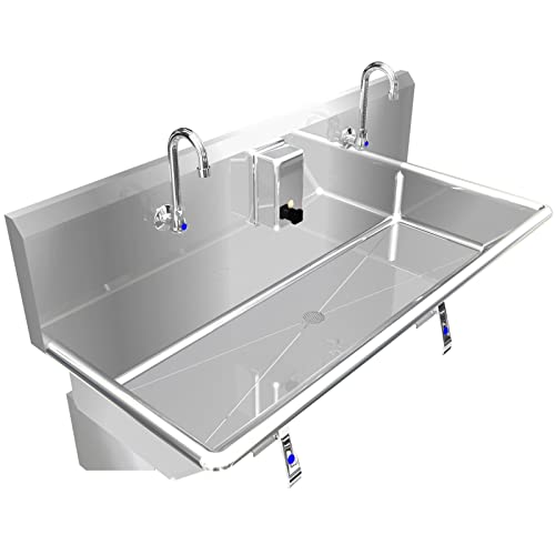 HAND WASH UP SINK 42" 2 USERS MULTISTATION KNEE VALVE STAINLESS STEEL #304 BASIN