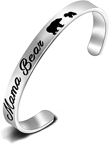 Sweet Family Mama Bear Cubs Cuff Bangle Mom Bracelet for Mom, Mother, Grandma, Grammy, Grandmother