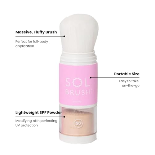 Image of Sol Brush SPF 50 Mineral Sunscreen | Broad Spectrum UVA /UVB Protection | Water-Resistant (80 Minutes) | Mess-Free Brush-On Applicator | Zinc Oxide & Dioxide | Clean & Cruelty-Free Formula (Fair)