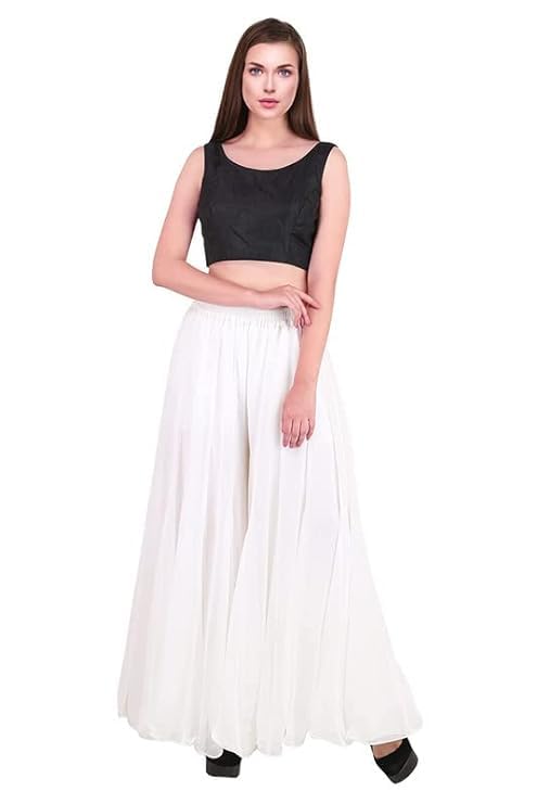 Image of Kvish Regular Loose Fit Solid Colour Georgette Flared Sharara Palazzo for Women