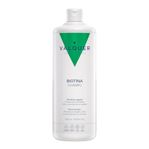 VALQUER Shampoo Rivitalizzante con Biotina e Cheratina | Anticaduta e Fortificante | Migliora la Crescita dei Capelli e Aumenta il Volume con Vitamina B7 | Vegano | 1 L