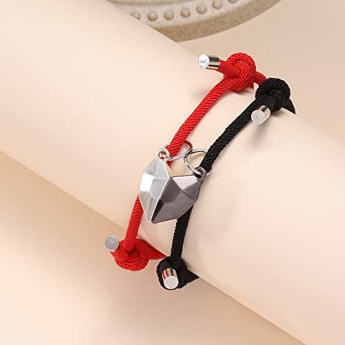 Couples Bracelets For 2, Matching Bracelets For Couples, Magnetic Best Friend Bracelet, Couples Valentines Gifts For Boyfriend Girlfriend Best Friend Bracelets (Red Bracelet Set) #TOP1