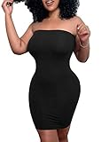 Mokoru Women's Casual Basic Bodycon Tube Top Sexy Strapless Club Party Mini Dress, Large, Black