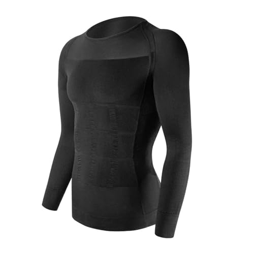 VCSZYAFX Hombres Adelgazantes Body Shaper Abdomen Shapewear Cintura Trainer Belly Shapers Chaleco Compresión Camisas Manga Corset para Deporte Fitness(Black,S)