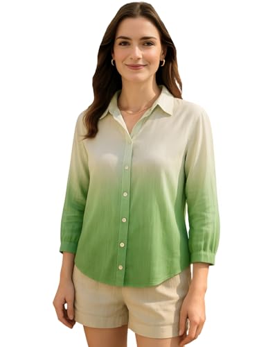 Image of Maaesa Women Handmade Ombre Tie & Dye Rayon Shirt | Relaxed Fit | Lightweight Breathable | Long Sleeve Button-Down | Classic Collar | Casual & Office Wear