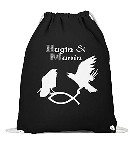 Gymsac en coton noir Hugin & Munin 37x46cm pour le sport et le quotidien