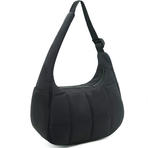 Small Puffer Crescent Shoulder Bag for Women Nylon Quilted Purses Bag with Adjustable Strap3
